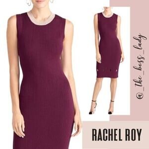Rachel Roy Women’s Medium Camilla Dark Purple Sweater Midi Dress Professional